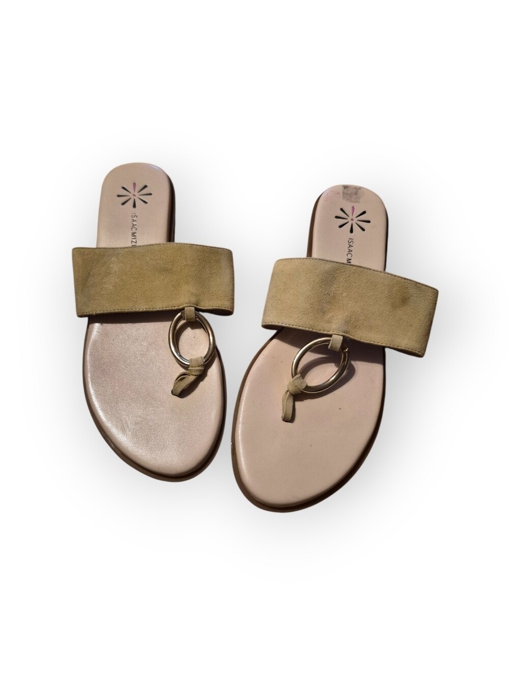 Isaac Mizrahi Live Jasmine Thong Style Beige Slide Sandals with Ring Accent